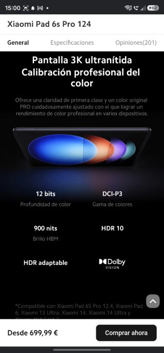 Xiaomi Pad 6S Pro 12.4 Negro + Cargador 120W