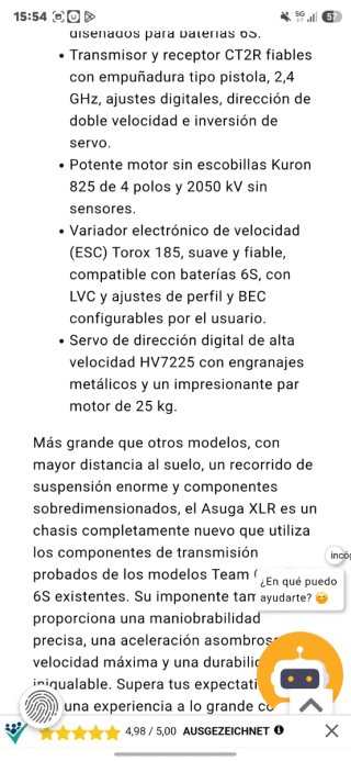 Coche RC Team Corally Asuga XLR Azul