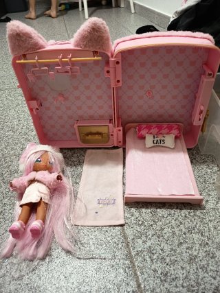 Mochila de peluche gatito rosa