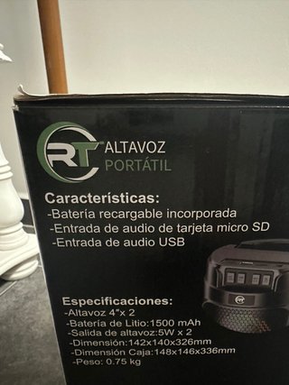 Altavoz RT NUEVO fn: Bluetooth, radio FM, USB, SD