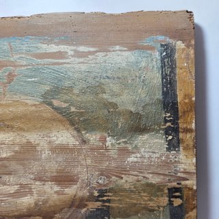 Antica Formella Legno con Dipinto Geometrico XVII