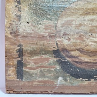 Antica Formella Legno con Dipinto Geometrico XVII
