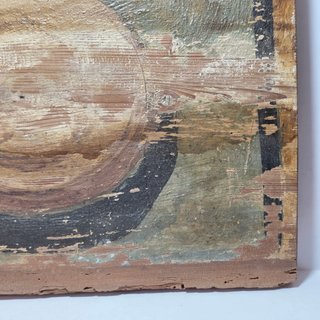 Antica Formella Legno con Dipinto Geometrico XVII