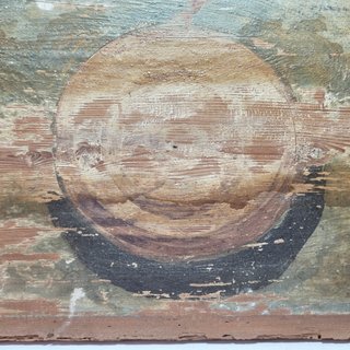 Antica Formella Legno con Dipinto Geometrico XVII