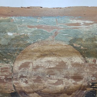Antica Formella Legno con Dipinto Geometrico XVII
