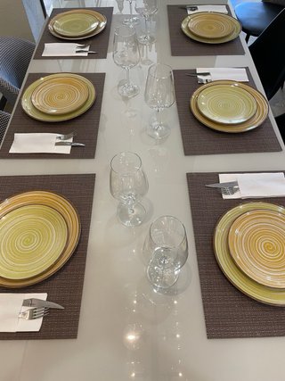 Mesa KALI cristal, roble y blanco roto 170x90