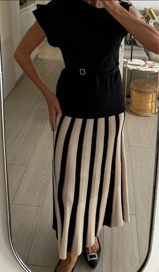 Falda Sfera rayas beige y negro cintura elástica