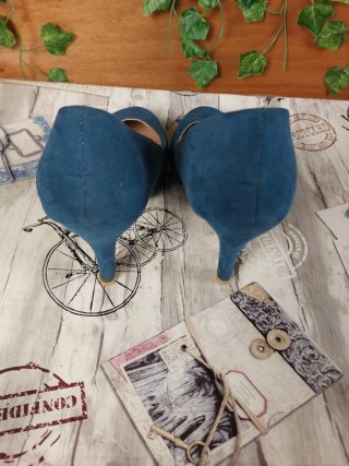 Scarpe Camoscio Blu Tacco