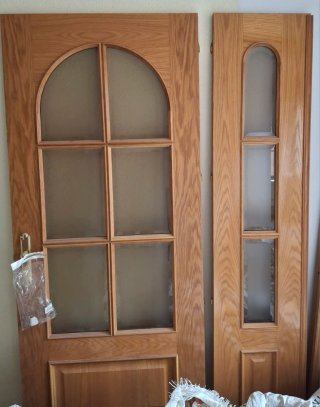 Puerta doble roble maciza con cristal