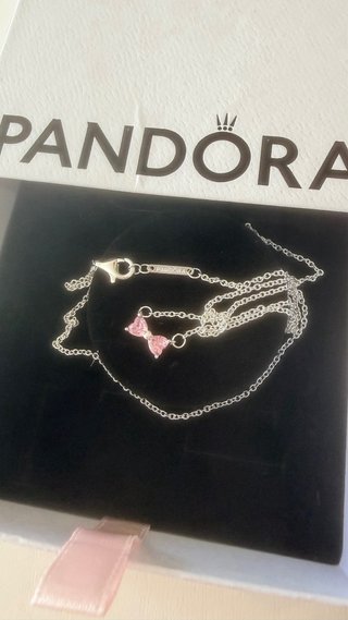 Colar Pandora Novo Caixa Prata e Rosa