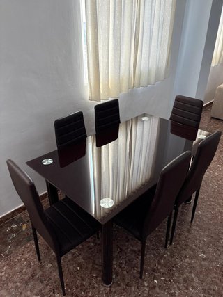 Mesa Comedor Cristal Marrón + 6 Sillas