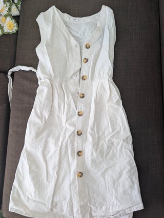 Vestido Verano Mango Beige Botones