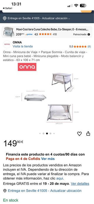Cuna de viaje plegable Onna gris