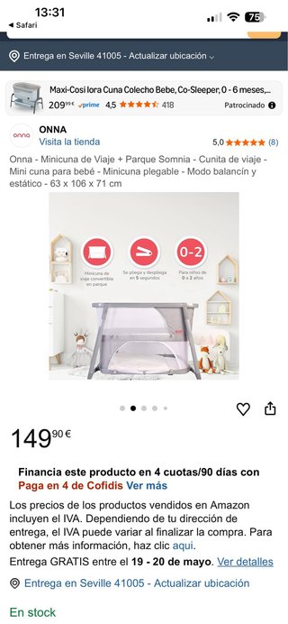 Cuna de viaje plegable Onna gris