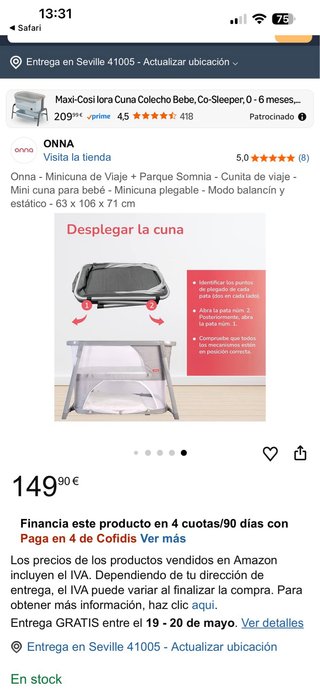 Cuna de viaje plegable Onna gris