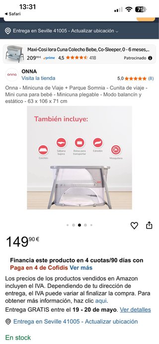Cuna de viaje plegable Onna gris
