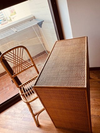 Scrivania e Sedia Vimini Anni '70