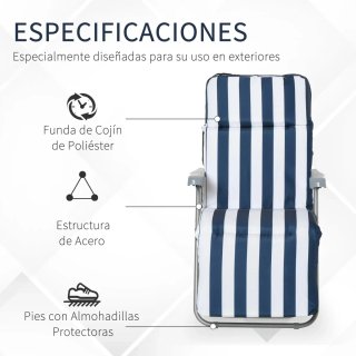 2 Tumbonas Acero Rayas Azul/Blanco