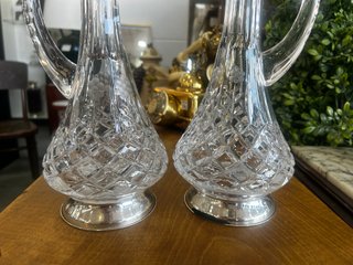 Pareja Licoreras Antiguas Cristal Tallado y Plata