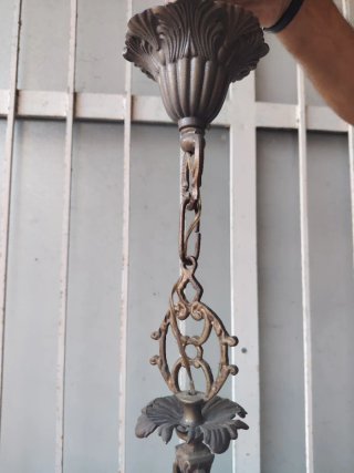 Lampadario a sospensione vintage bronzo e ceramica