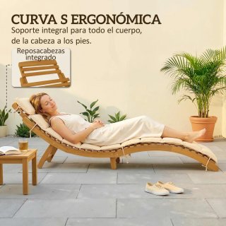 Tumbona Madera Acacia con Cojín Beige