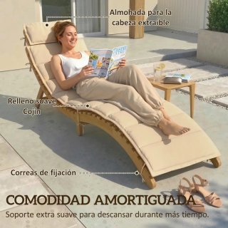 Tumbona Madera Acacia con Cojín Beige