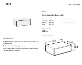 Mueble Auxiliar Roca Inspira Cajón Blanco Mate