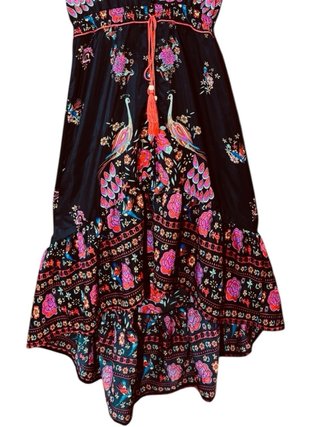 Vestido Boho Estampado negro y Rojo T.S Nuevo