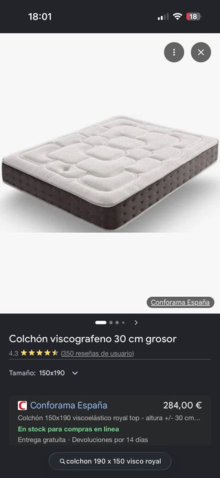Colchón matrimonio 150x190 Nuevo Visco Royal TC30.