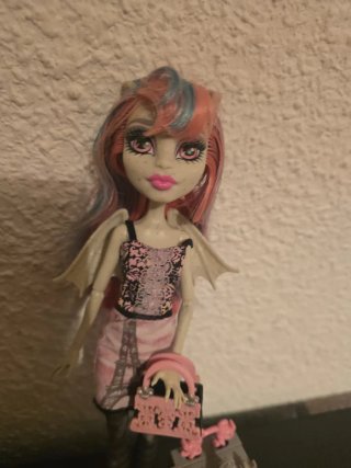 Muñeca monster con su maleta bolso y mascota