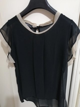 Camicia elegante nera con dettagli beige