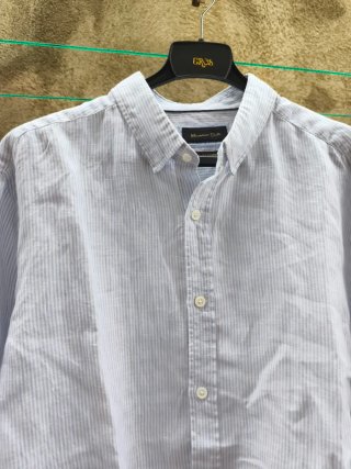 Camisa lino rayas azul y blanco Massimo Dutti