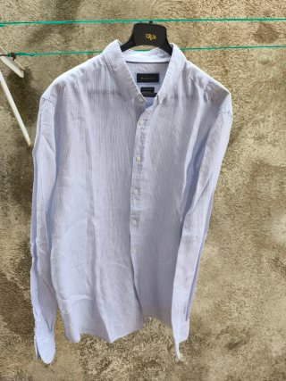 Camisa lino rayas azul y blanco Massimo Dutti