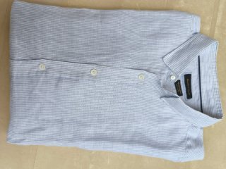 Camisa lino rayas azul y blanco Massimo Dutti
