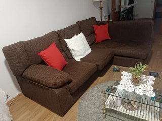 Sofá Chaise Longue Marrón Tela