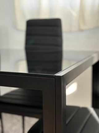Mesa cristal negra + 6 sillas comedor