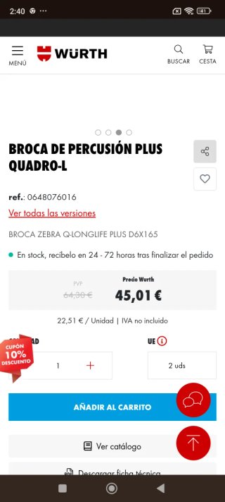 Brocas percusión NUEVAS wurth zebra long duration