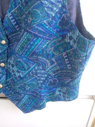Gilet Panciotto Vintage Paisley Blu Verde Anni '90