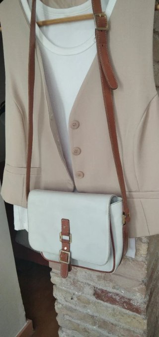 Bolso Piel YANKO Blanco y Camel