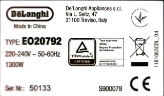 Horno Eléctrico De’Longhi – Convección, 1300W, 20L