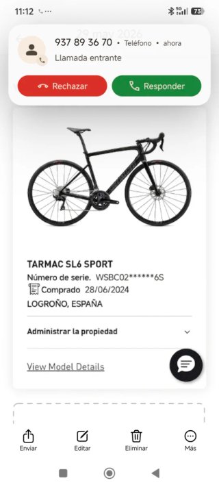 Bicicleta Specialized Tarmac SL6 Sport talla 58