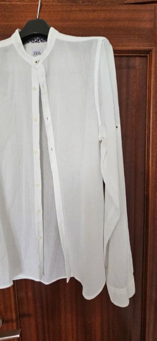 Camisa Lino Zara Blanca Manga Larga