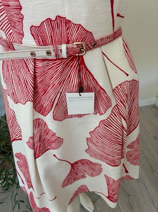 Vestido Adolfo Dominguez Estampado Hojas Rojo NUEV