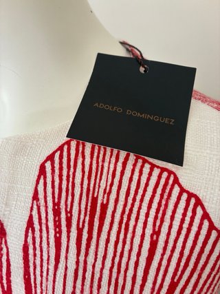 Vestido Adolfo Dominguez Estampado Hojas Rojo NUEV