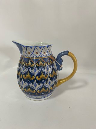 Jarra cerámica azul y amarilla