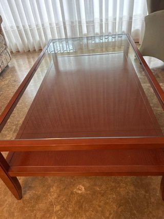 Mesa de centro madera maciza  y cristal