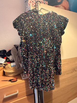 Vestido lentejuelas negro multicolor Sfera talla M