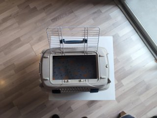 Transportín para gatos beige y azul