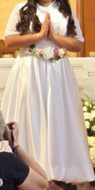 Vestido de Primera Comunión blanco y rosa