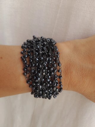Pulsera perlas gris oscuro